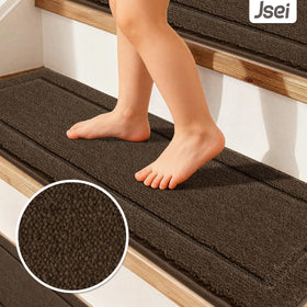 JSEI soft polyester stair runners for comfortable footing on stairs.