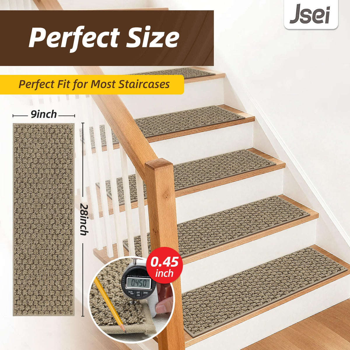 Close-up of anti-slip stripe backing on JSEI stair treads