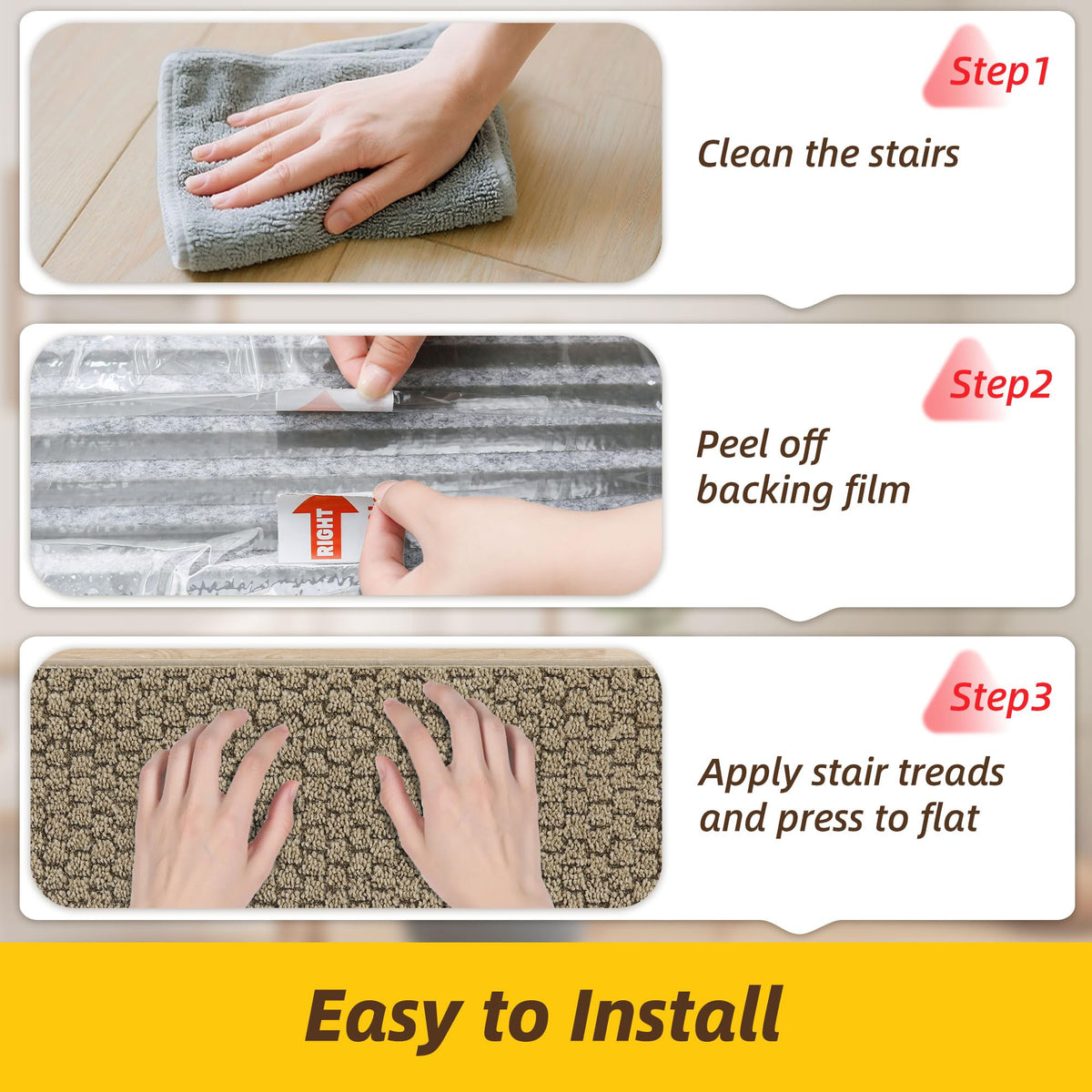 Beige JSEI stair treads add warm decor to stairs