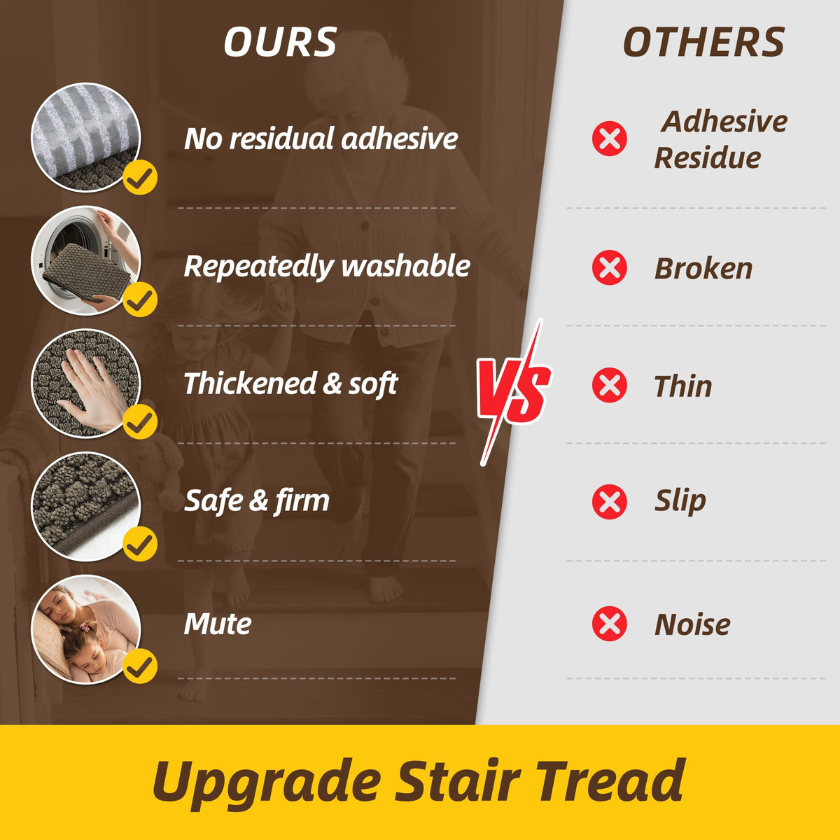 JSEI TPE backing grips stairs without leaving residue