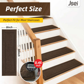 JSEI TPE-backed anti-slip stair mats stay in place on wood steps.
