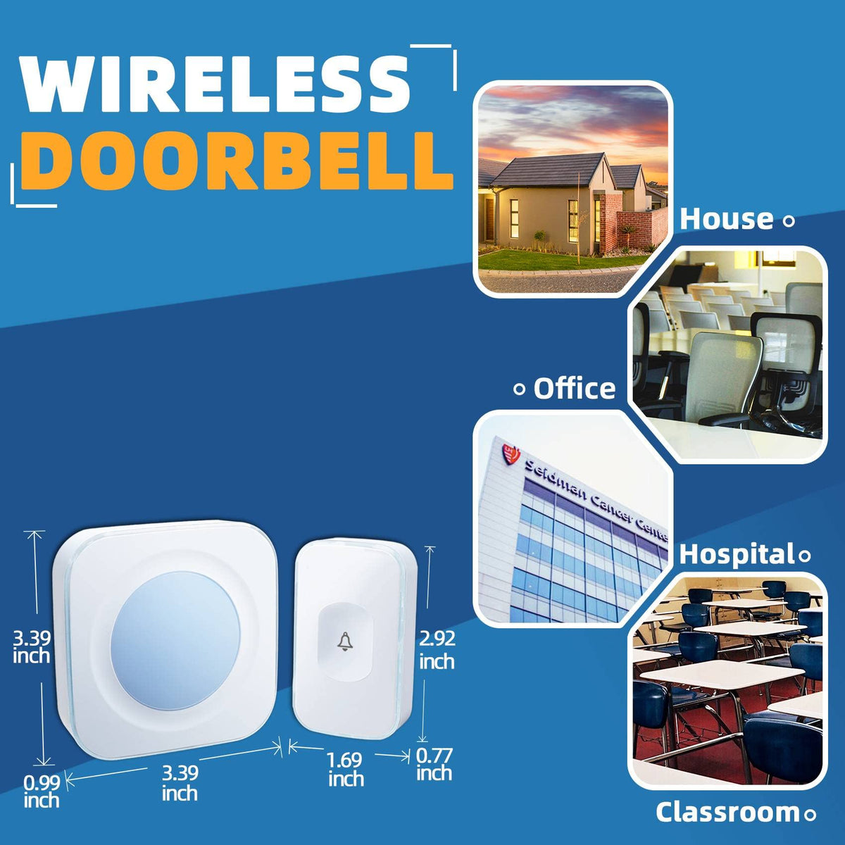 Jsieem doorbell installation back panel allows adhesive or screw mounting.