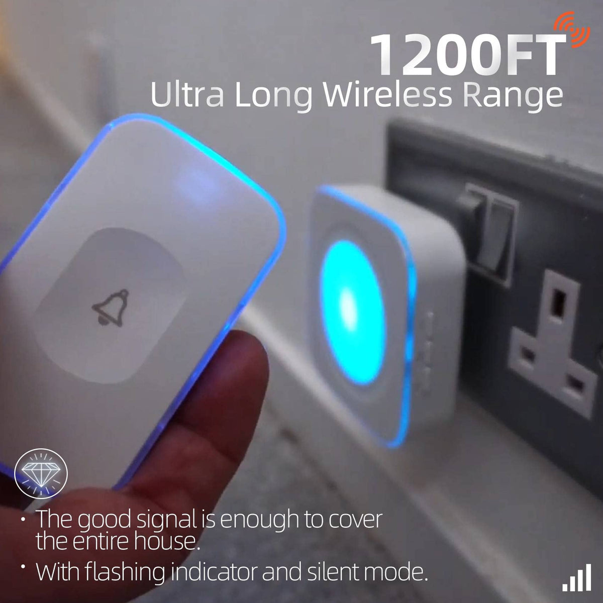 Jsieem doorbell LED flash highlights notification even in bright daylight.