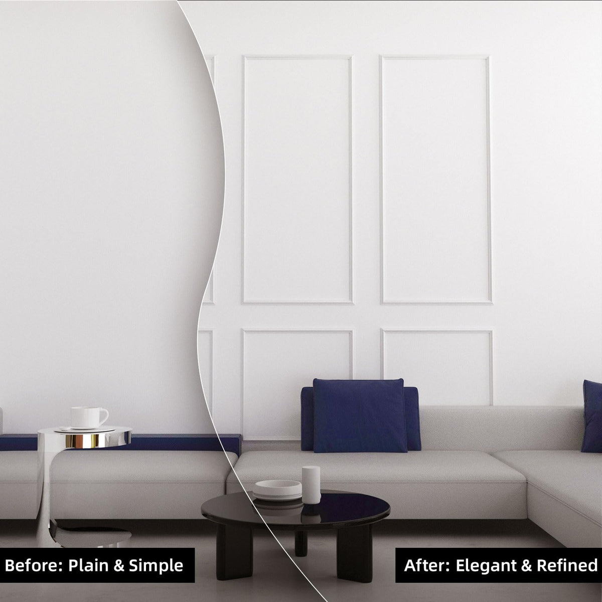 Flexible JSIWOTH molding bends around corners for curved walls.