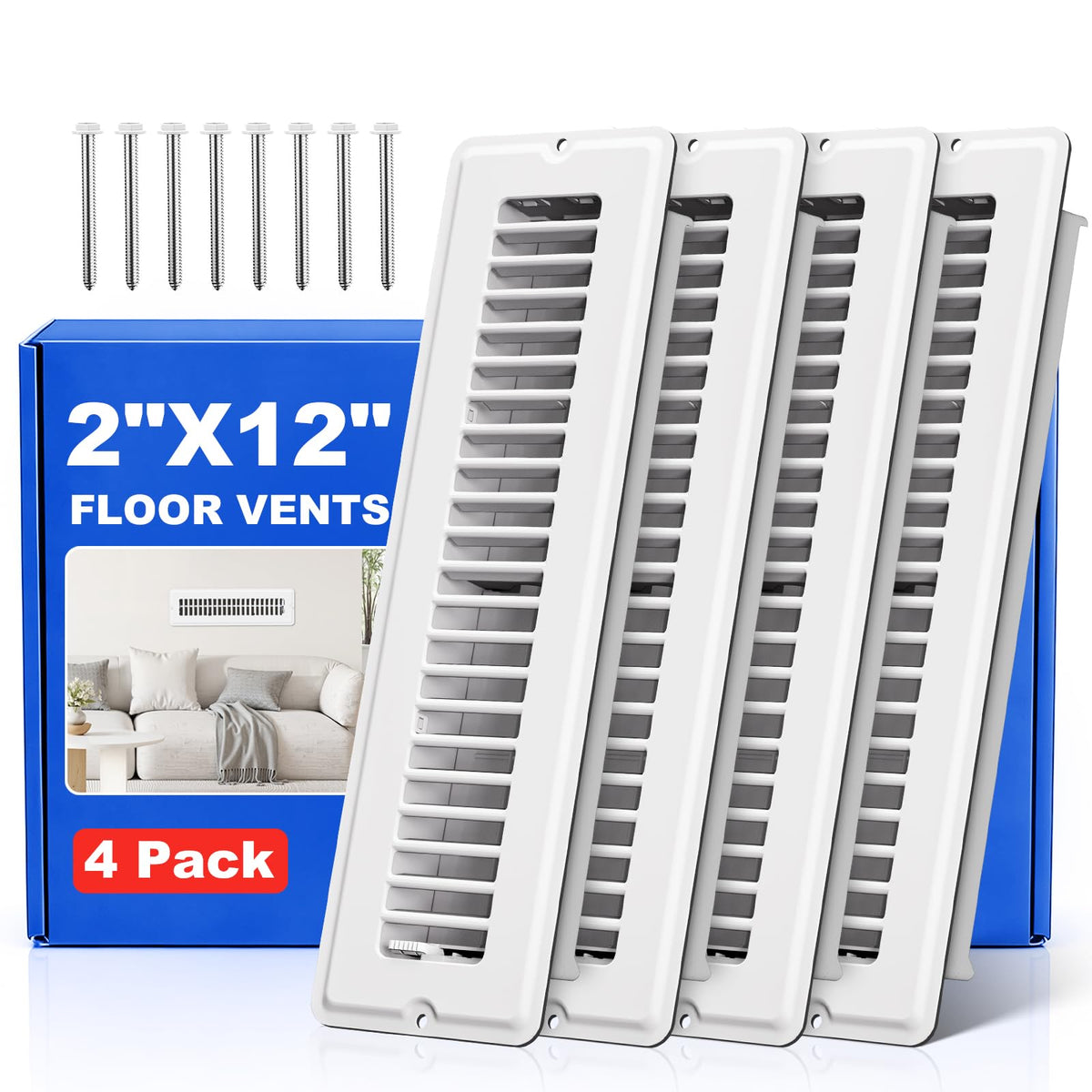 JSLIN 2x12 floor register face for durable, quiet airflow.