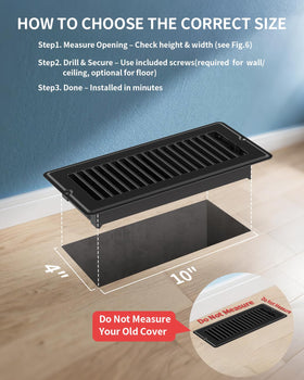 JSLIN floor vent cover mounted on wall with screws for secure mounting
