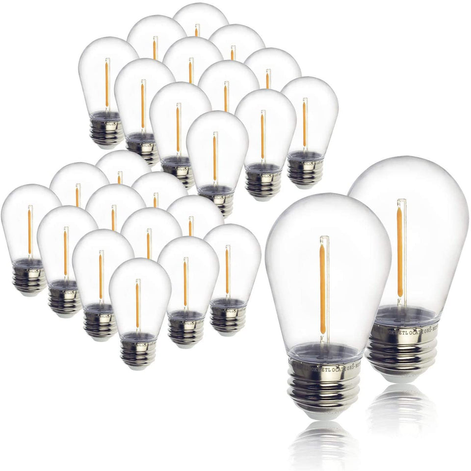 Jslinter 48-pack LED 1W S14 outdoor bulbs offer durable, shatterproof lighting for patios.