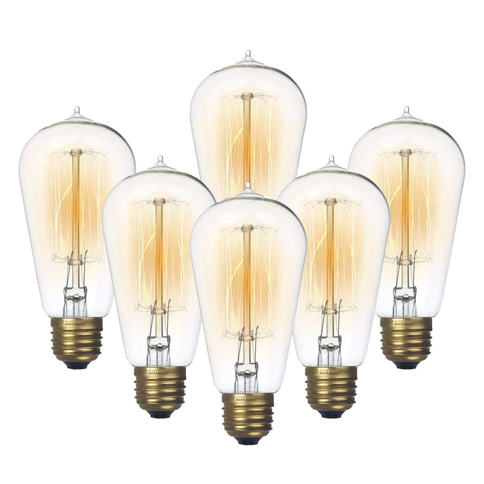 Jslinter Edison bulb 6-pack warm white 2200K creates soft ambient glow.