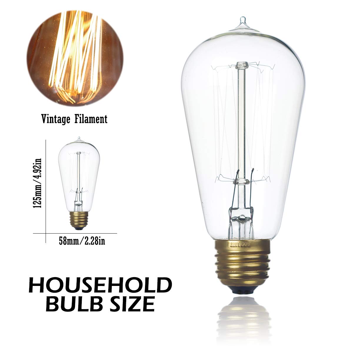 Jslinter ST58 dimmable bulb with E26 base for chandeliers and pendants.