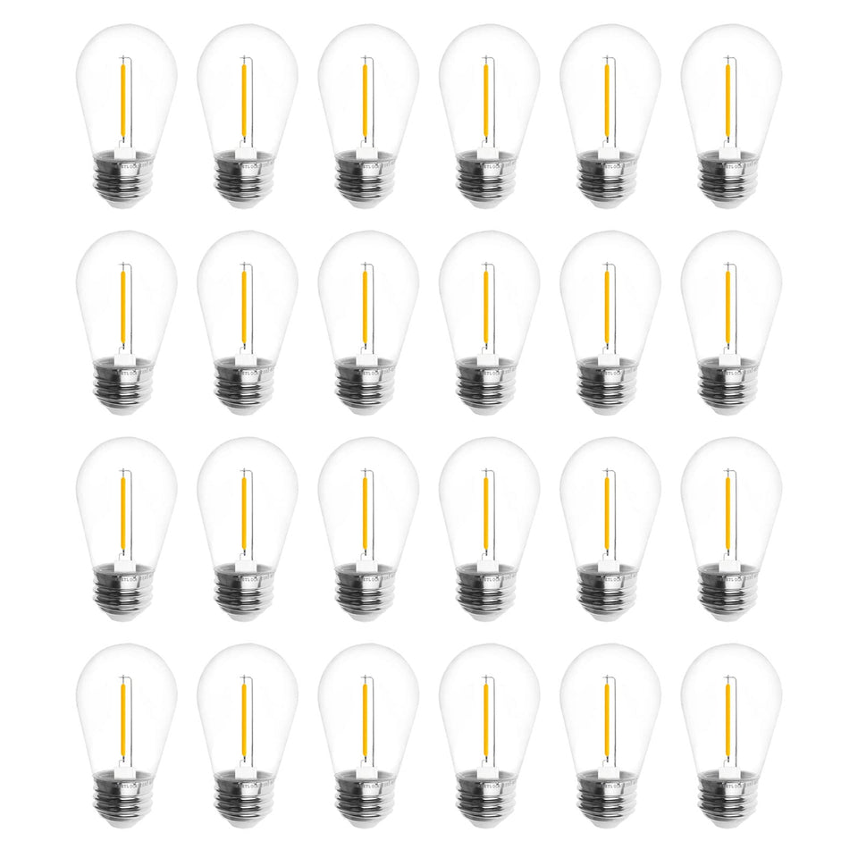 Jslinter S14 daylight bulb closeup showing 5000K glow for outdoor ambiance.