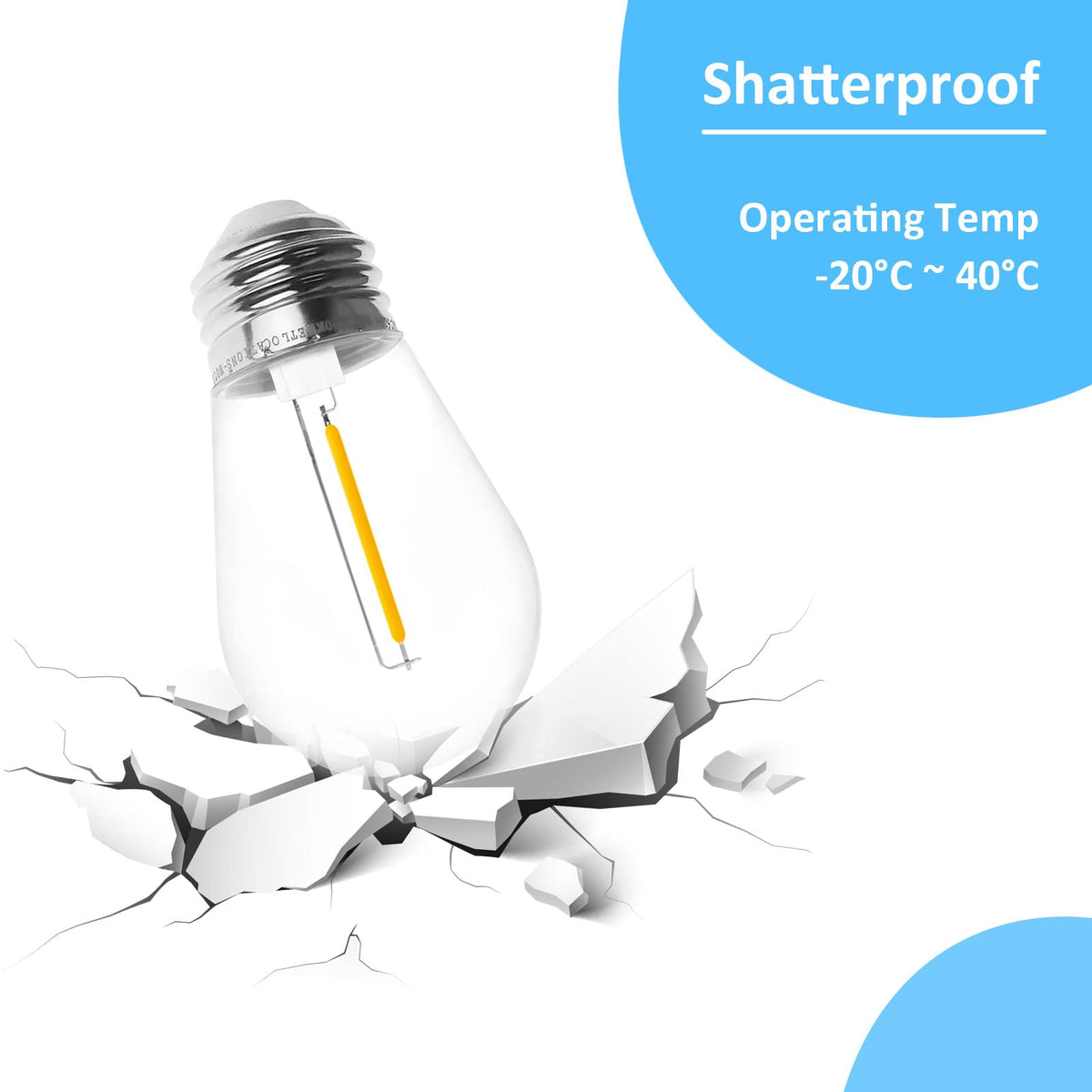 Jslinter S14 durable plastic-shell bulb designed for shatterproof outdoor use.