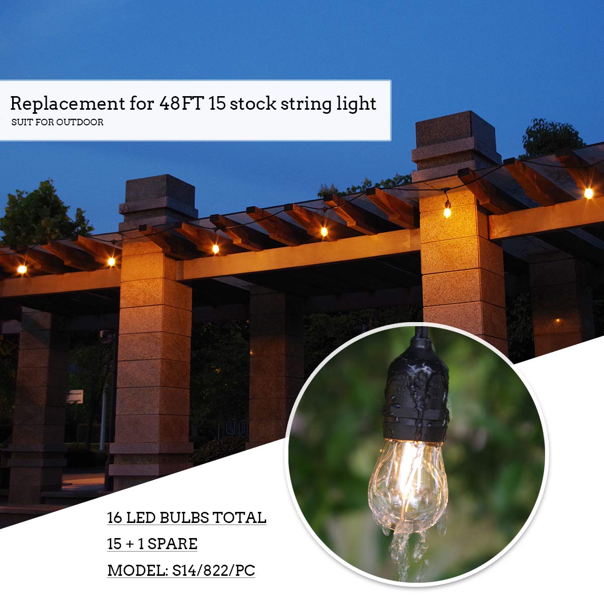 Jslinter S14 long-life LED bulbs offer up to 25,000 hours of operation.
