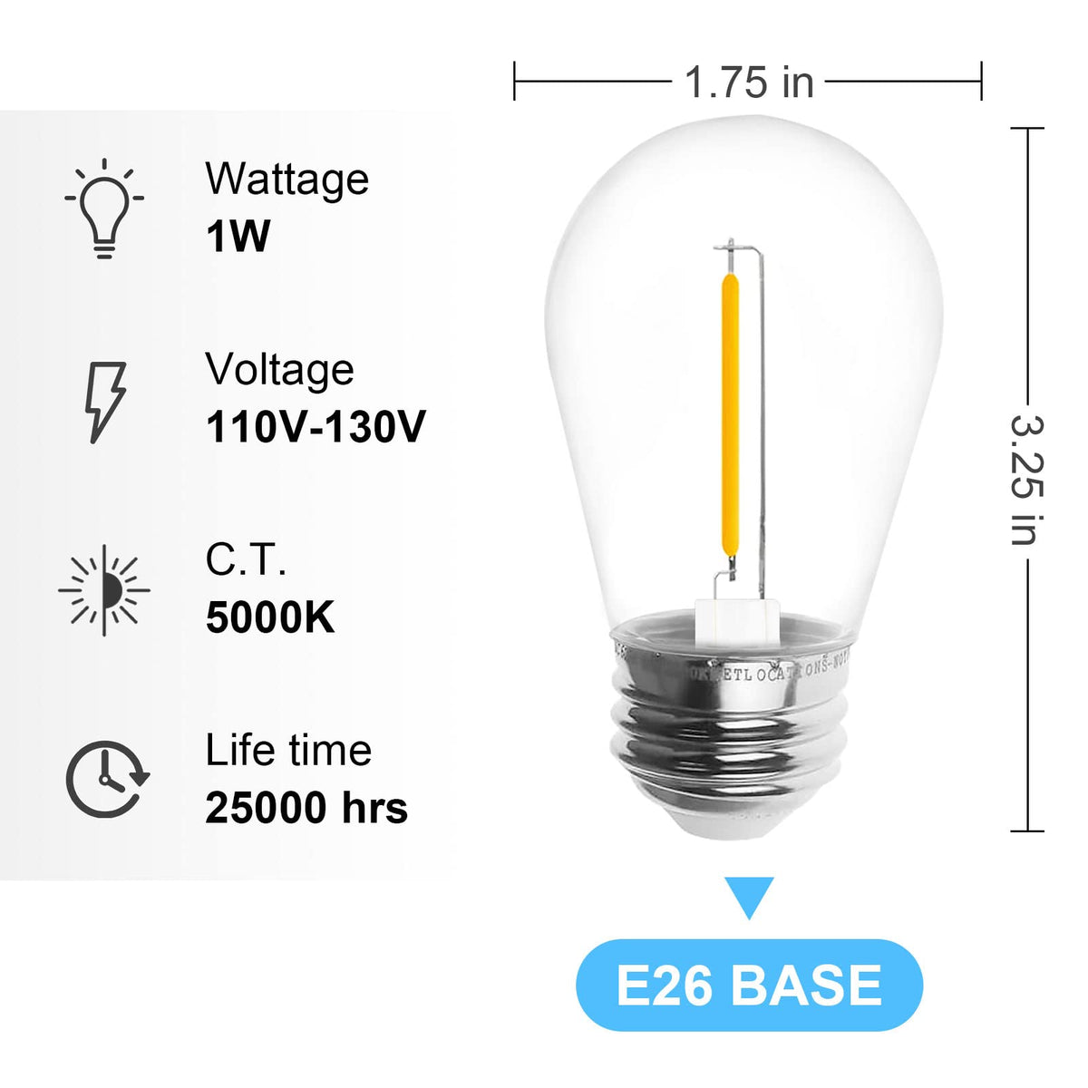 Jslinter S14 outdoor garden lit bulb installed on string lights for patios.