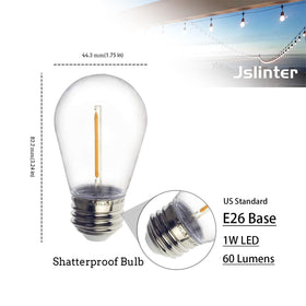 Jslinter S14 shatterproof plastic bulb reduces breakage on busy patios.