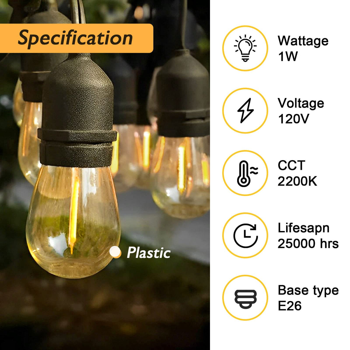 Jslinter shatterproof plastic shell bulbs provide safe, long-lasting outdoor lighting.
