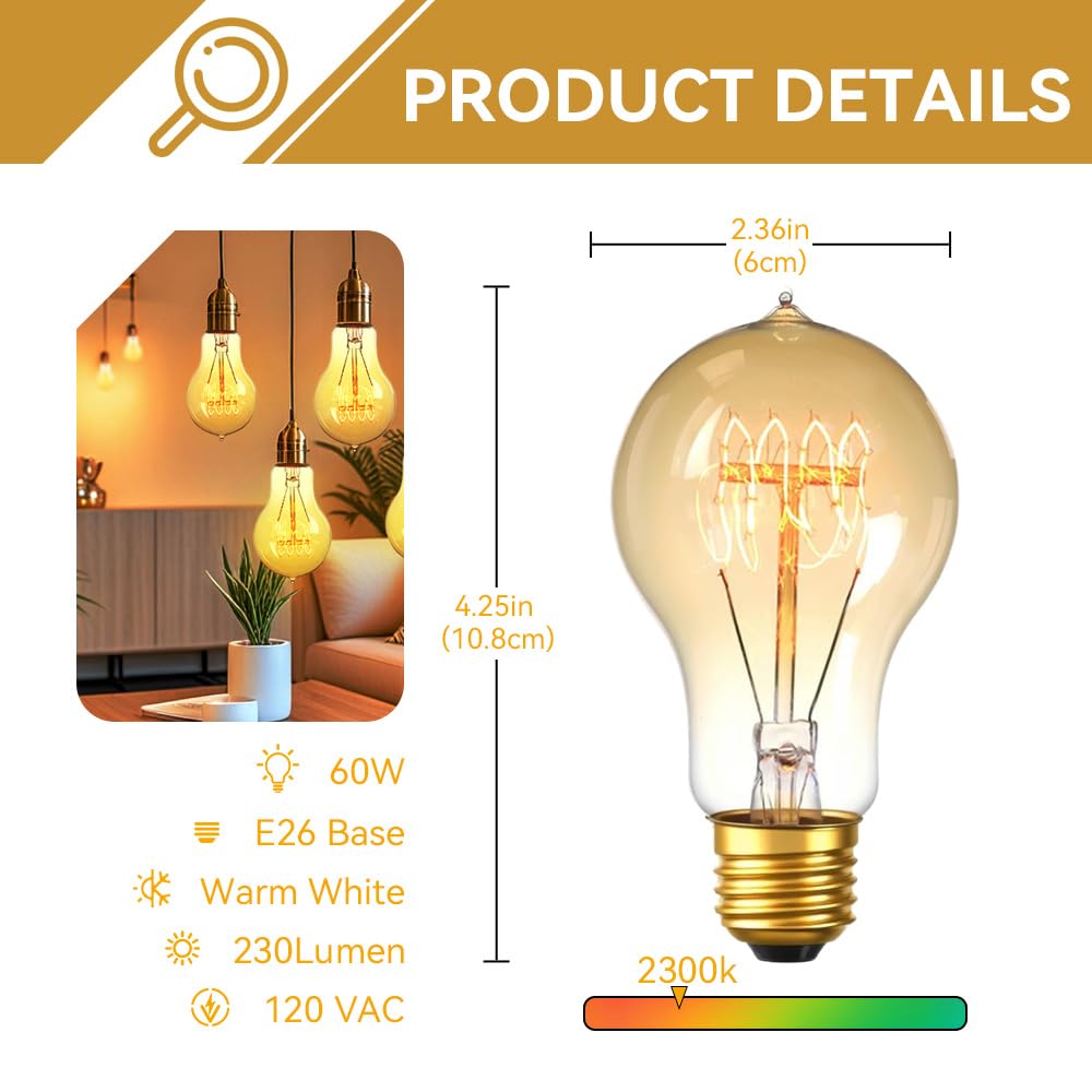 Jslinter 2200K amber Edison bulb four-pack creates vintage mood