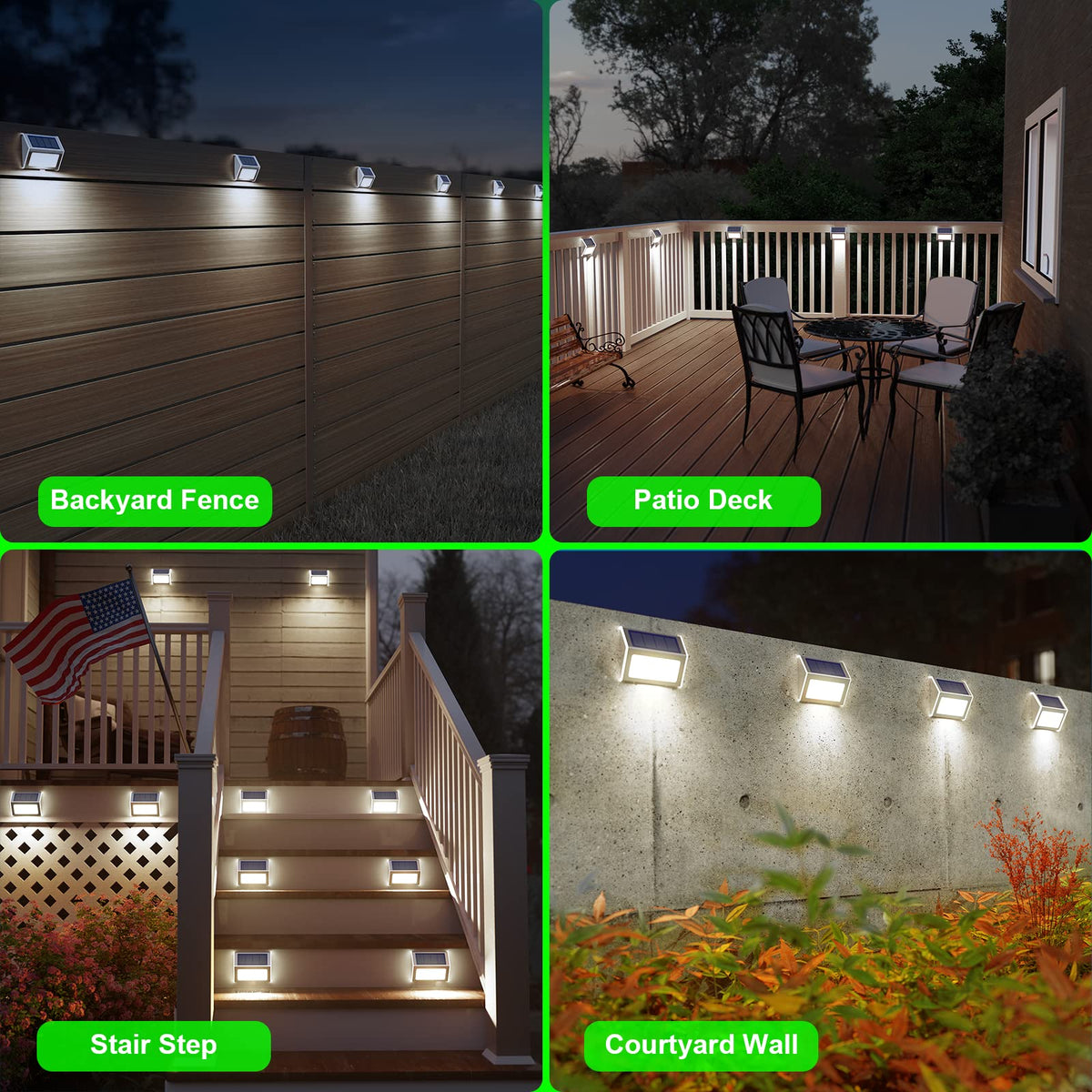 JSOT deck-edge solar lights along the steps enhance safety and ambience.