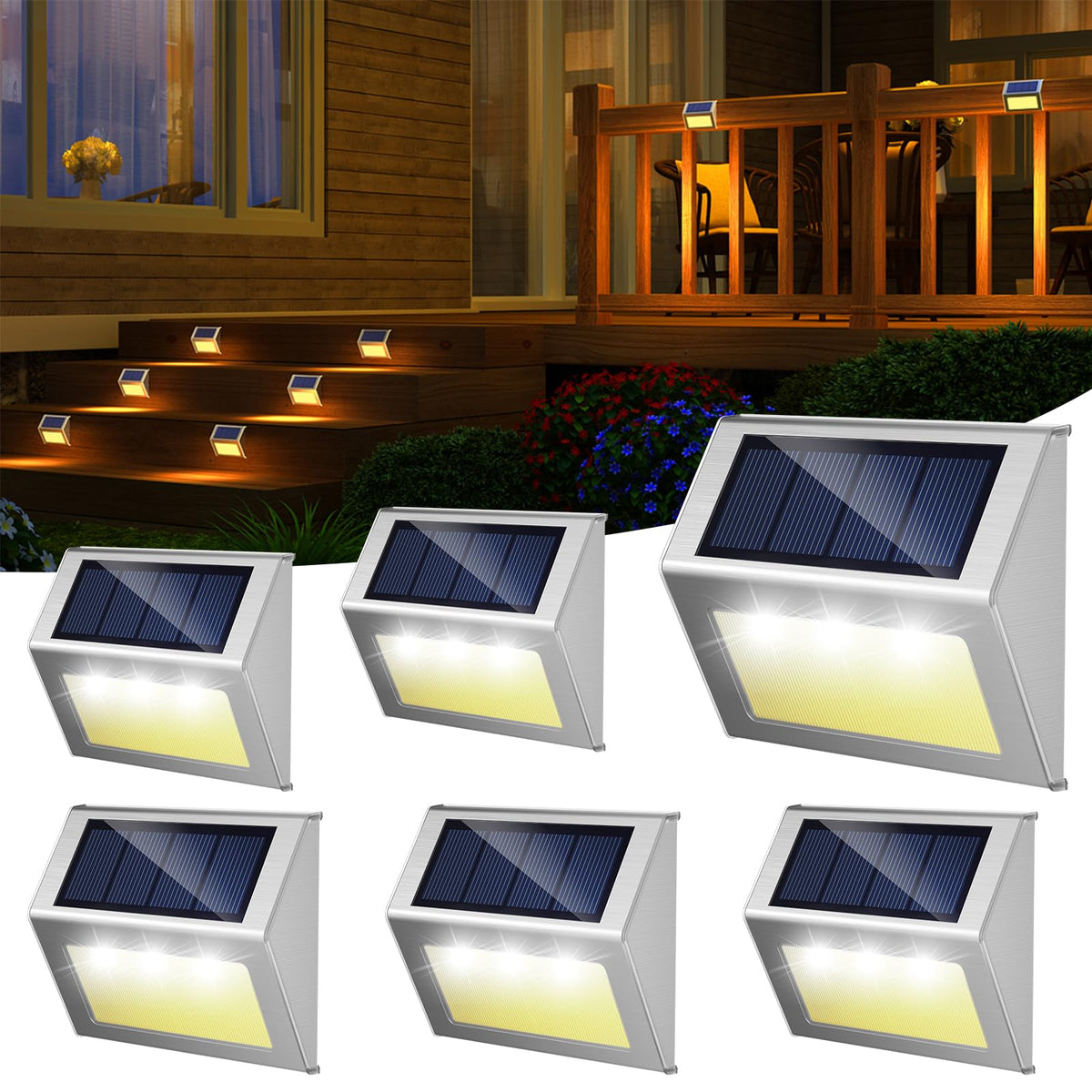 JSOT solar fence lights pack 6 wall mount for outdoor lighting and safety