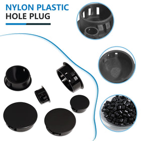 Close-up of JTAREA black nylon hole plug showing smooth finish.