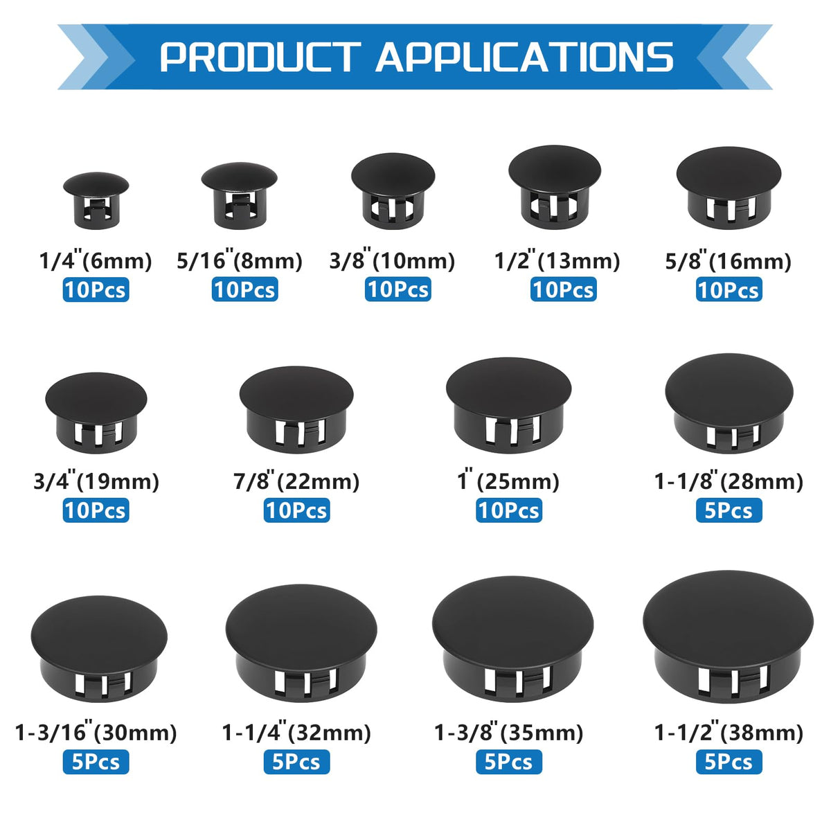 JTAREA 13-size nylon hole plugs collection neatly organized for DIY fixes.