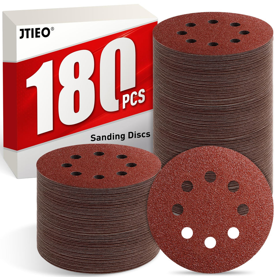 JTIEO 5-inch sanding discs with hook-and-loop backing for quick grit changes