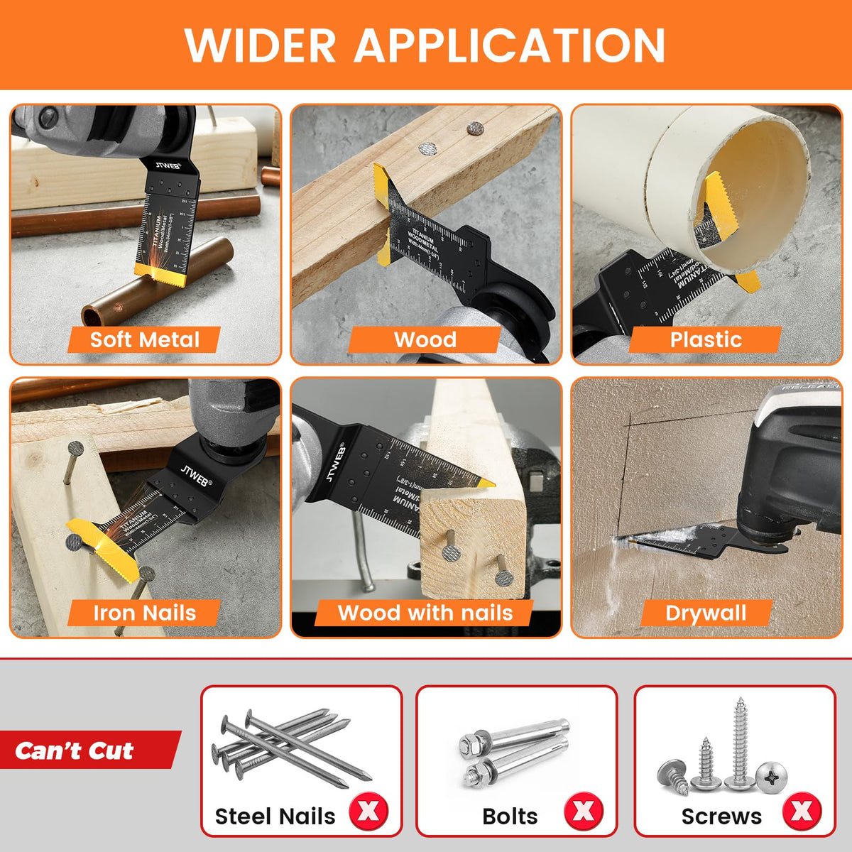 JTWEB universal interface system blade compatible with Milwaukee and Bosch.