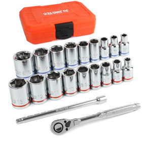 JU JIAN TEC 20-piece socket set in molded case for organized storage