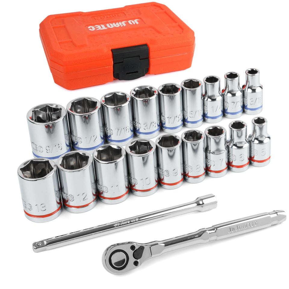 JU JIAN TEC 20-piece socket set in molded case for organized storage
