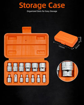 Adapters from 3/8 to 1/4 inch for versatile drives.