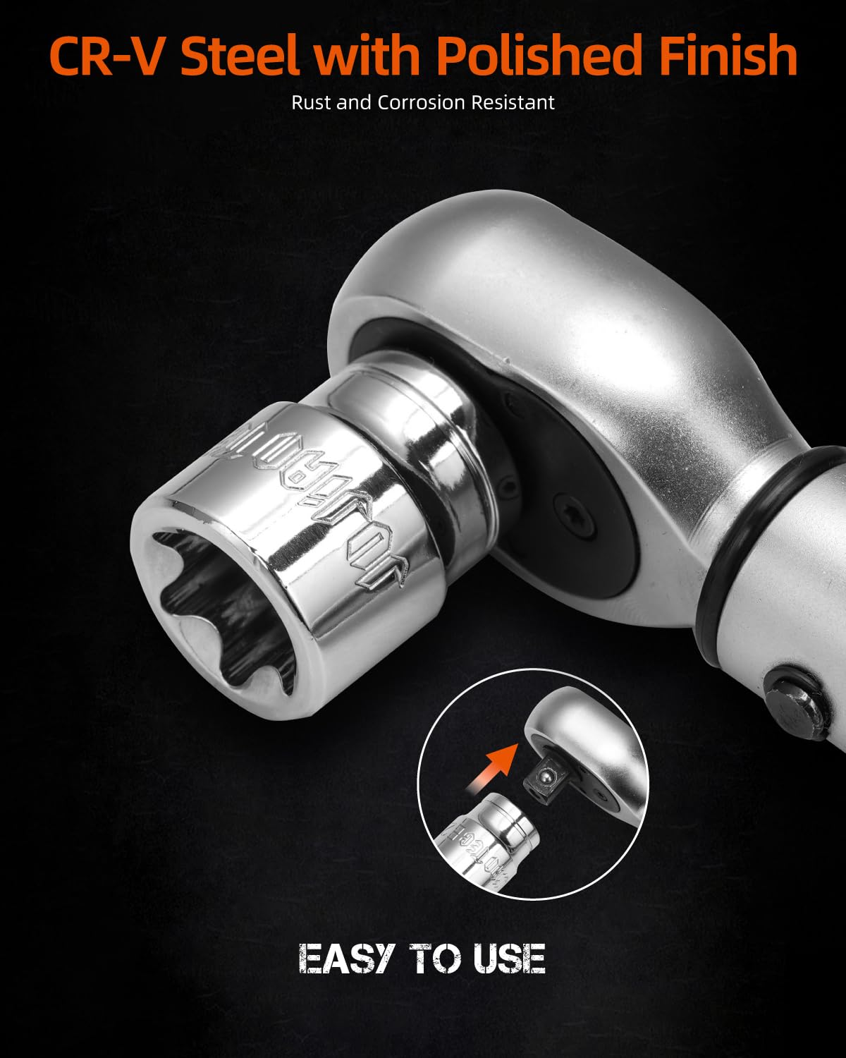 Hardened chrome vanadium steel texture indicating durability.
