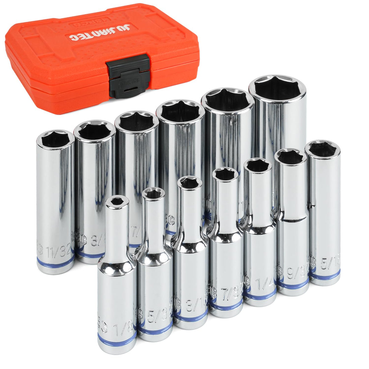 JU JIAN TEC 13-piece socket set in molded case for organized storage