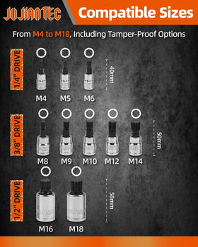 JU JIAN TEC XZN M16 and M18 tamper-proof sockets for heavy torque tasks