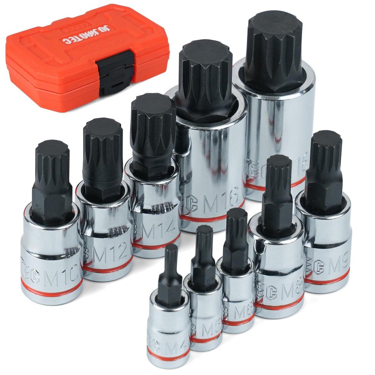 JU JIAN TEC XZN triple square spline bits and sockets in a compact case