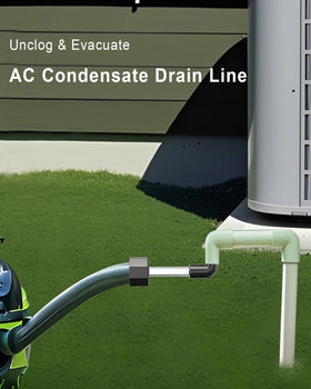 Juecity HVAC-to-PVC line cleaner kit in action for easier clog removal.
