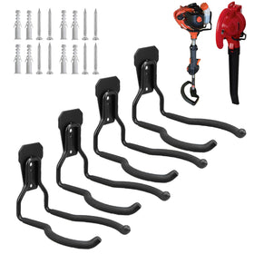 Juformin garden power tool hanger pack secures weedeaters and drills for organized storage.