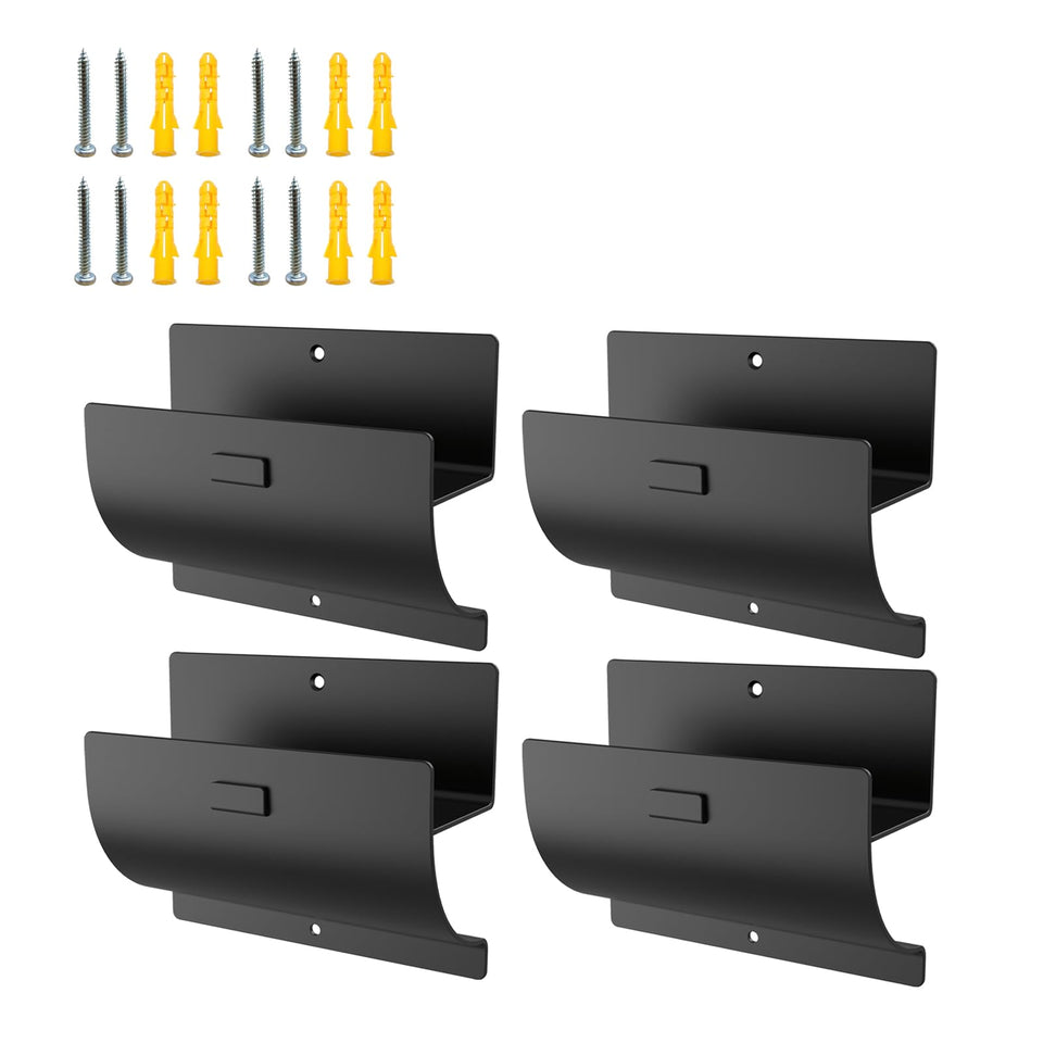 Juformin heavy-duty ladder hanger mounted on garage wall saves space and keeps ladders secure.
