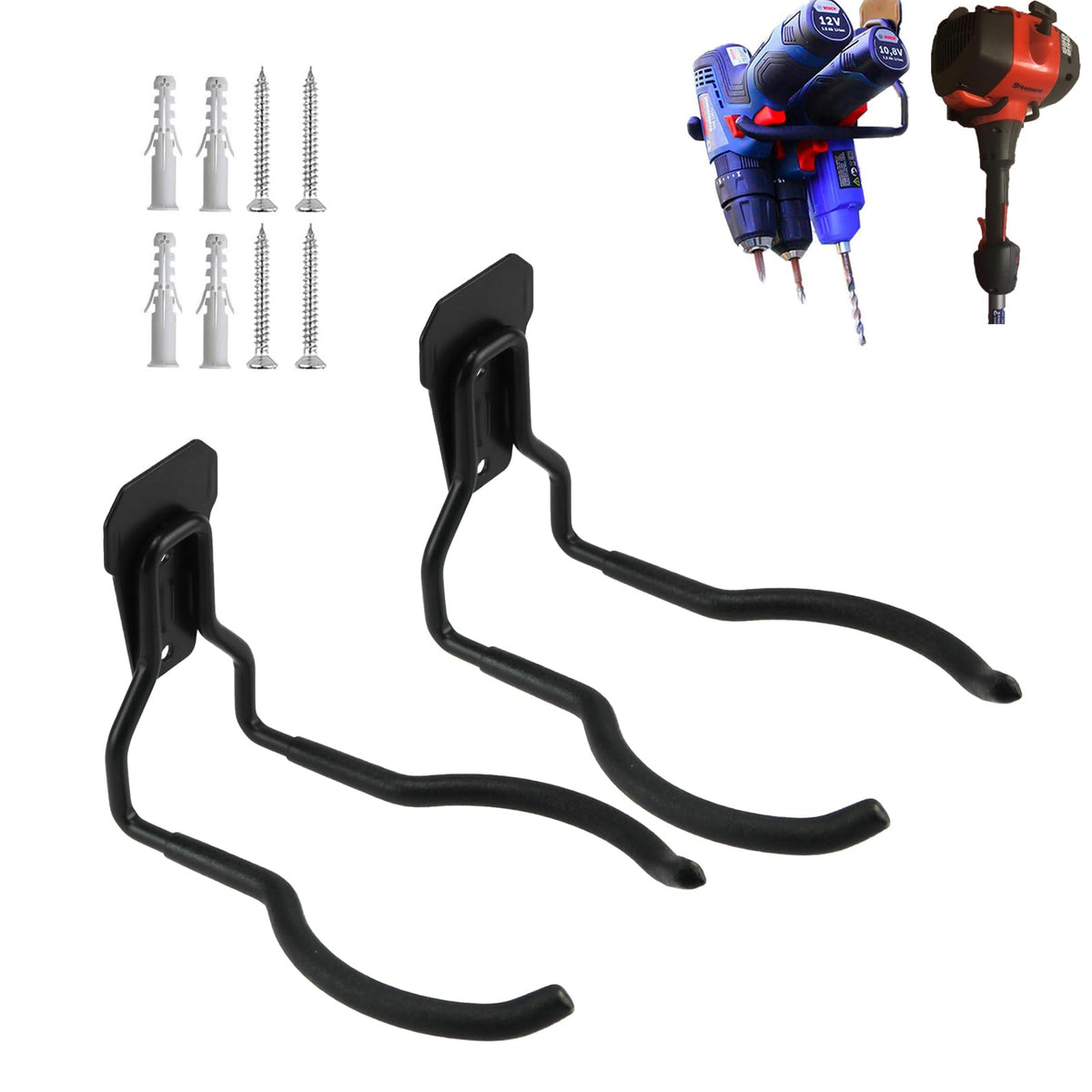 Juformin power tool hanger two-pack wall mount showing durable steel construction for tool organization