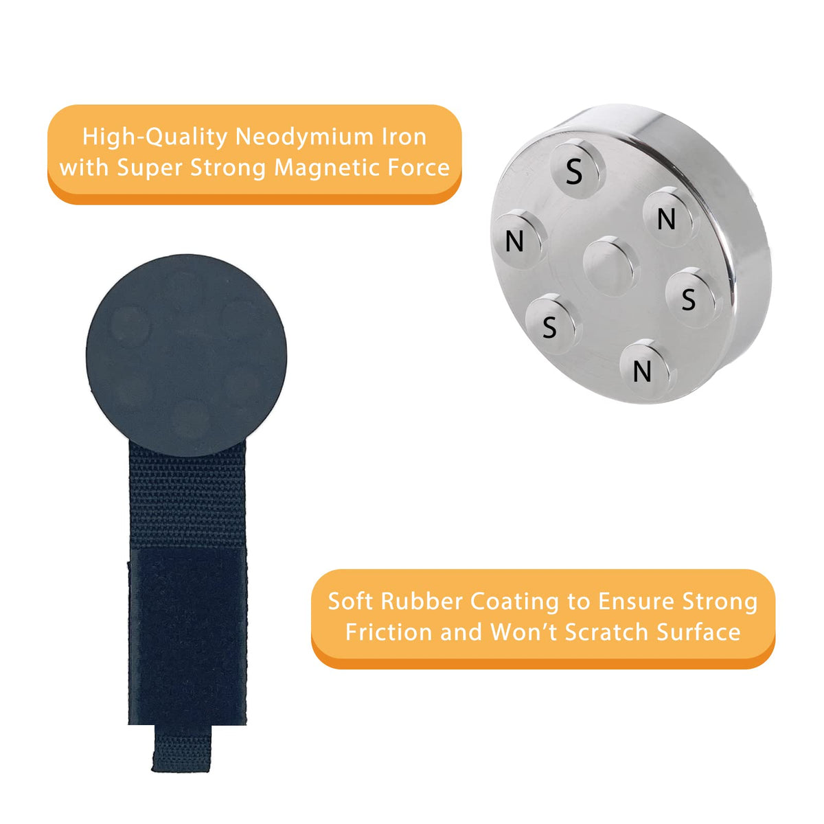 Juformin rubber-coated magnet protects surfaces while securing gear