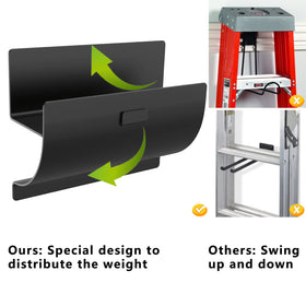 Juformin wheelbarrow hanger mounted on wall for easy, space-saving storage.