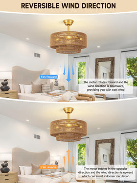 Jughtbo boho caged fandelier bedroom ambience emphasizes quiet cooling and soft glow