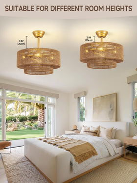 Jughtbo boho caged fandelier flush mount installation shown for space-saving ceilings