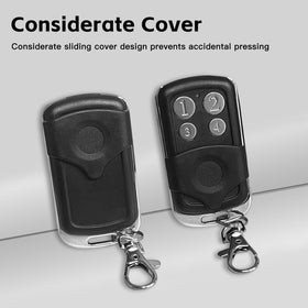 JUJIANG gate opener remote button close-up emphasizes quick programming and use.