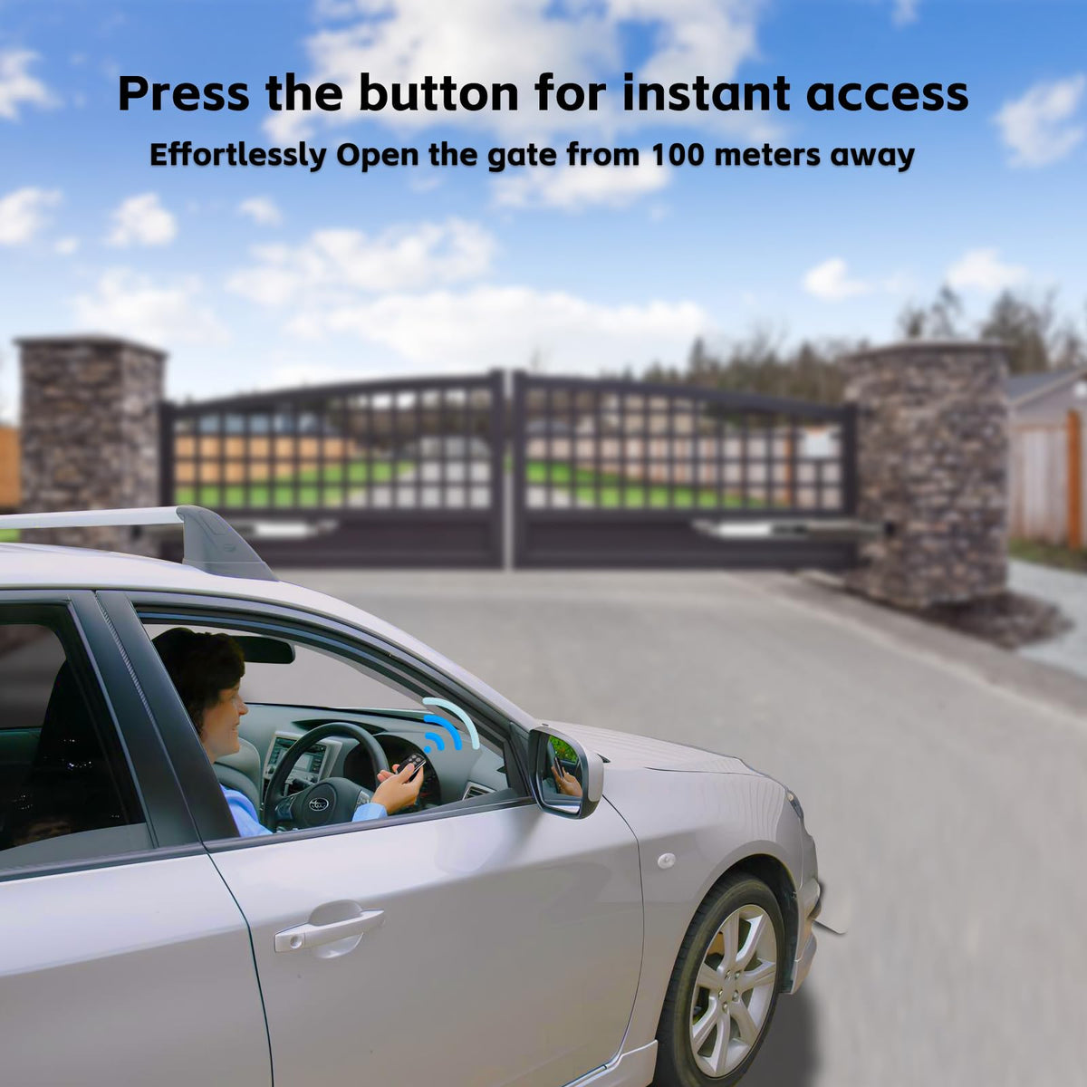 JUJIANG gate opener remote side view shows slim profile for everyday carry.
