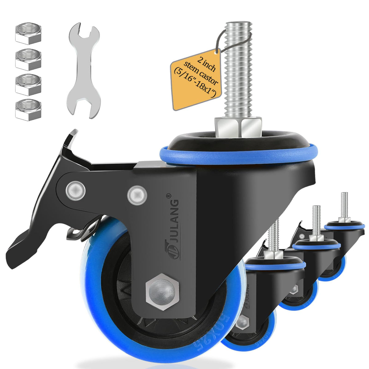 Julang 2-inch caster wheel in blue for smooth, floor-friendly movement.