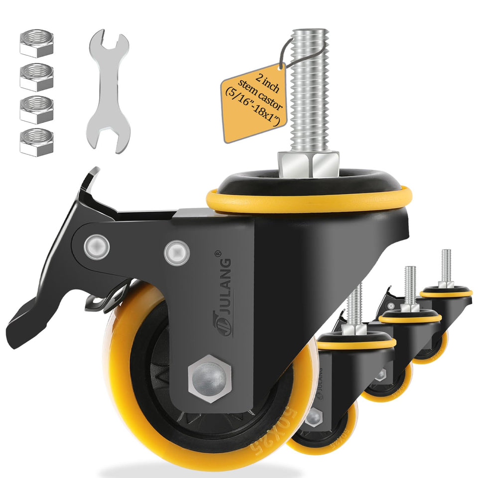 Julang 2-inch caster wheels with 5/16-18 threaded stems for heavy equipment mobility