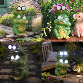 Juliahestia patio frog decor features weatherproof resin for year-round garden charm.