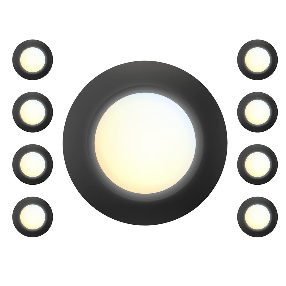 JULLISON 8-pack 6-inch black LED disk light, front view for flush ceiling installation