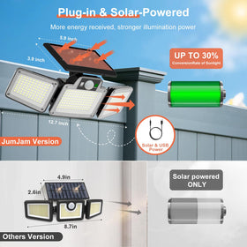 JumJam solar motion-sensor flood light activates on approach for porch security