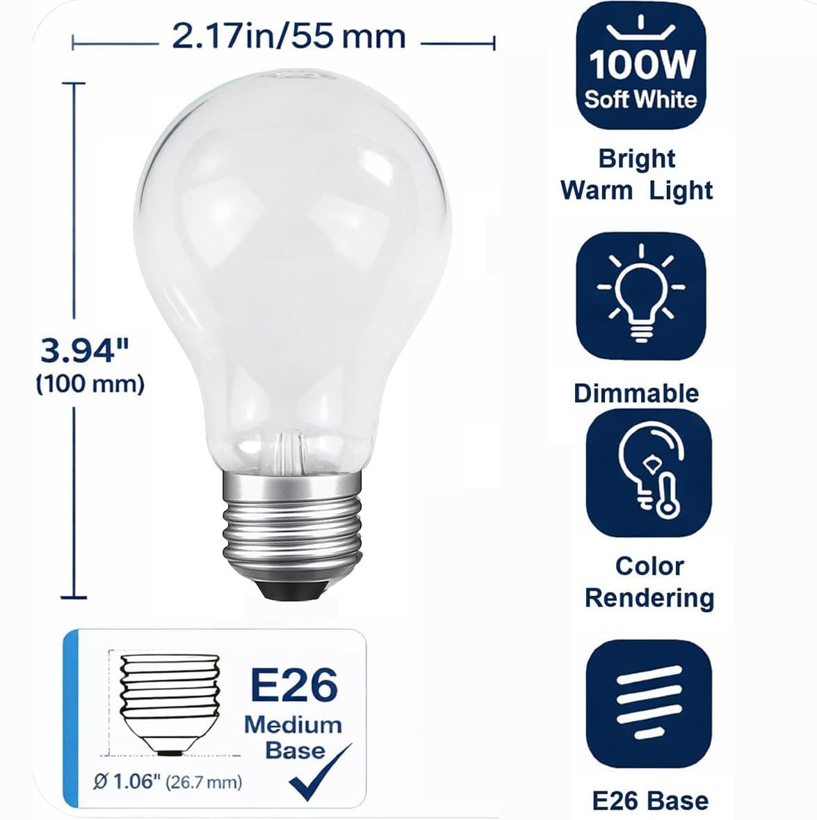 JUNFMLY crystal-clear A19 glass bulb with classic look and reliable brightness.