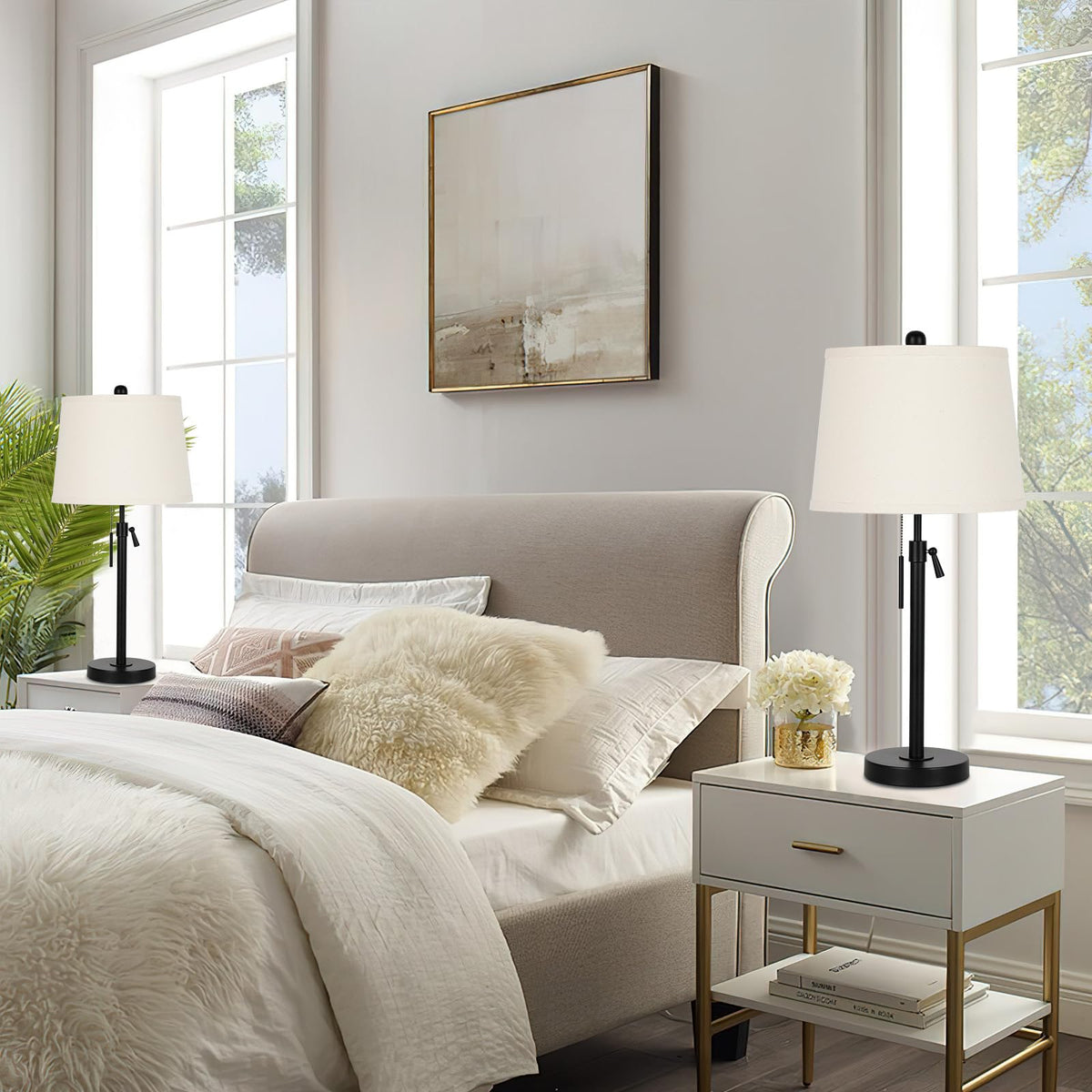 JUNNAI handmade fabric shade preserves light color and reduces glare.